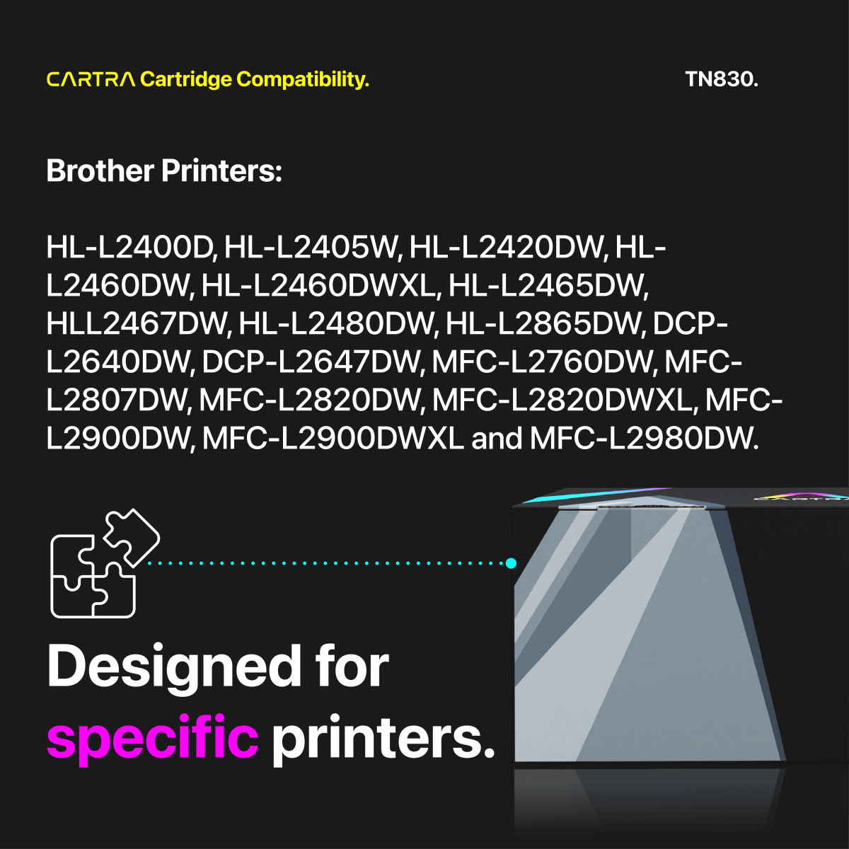 Brother TN830 Black Toner Cartridge With Smart Chip (TN830) - Cartra